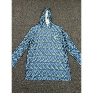 Googan Squad Hoodie Men's Small Blue Fish Print Lightweight Performance Stretch